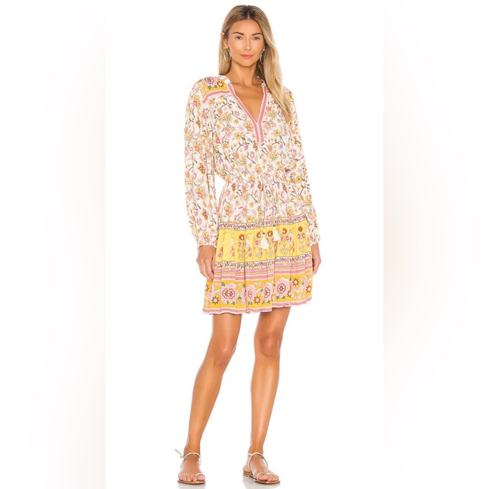 Spell Portobello Floral Long Sleeve Dress in Yellow and Pink